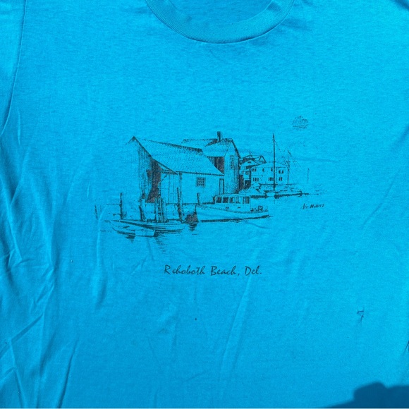 Vintage Blue Jerzees Rehoboth Beach Delaware Single Stitch T-shirt Size XL - Picture 2 of 4
